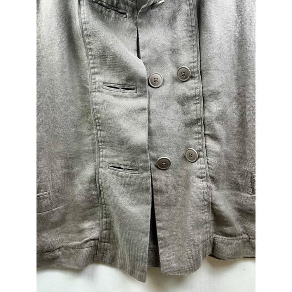 Cropped Safari Trench Style 100% Linen Double-Breasted Jacket Coastal Luxe Gray - Picture 9 of 11